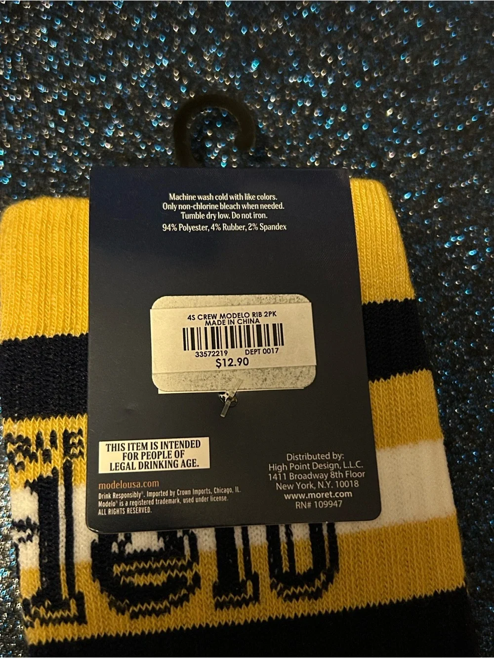 ModelCo Luchador Crew Socks - Black & Yellow sock size 10-13 two pack